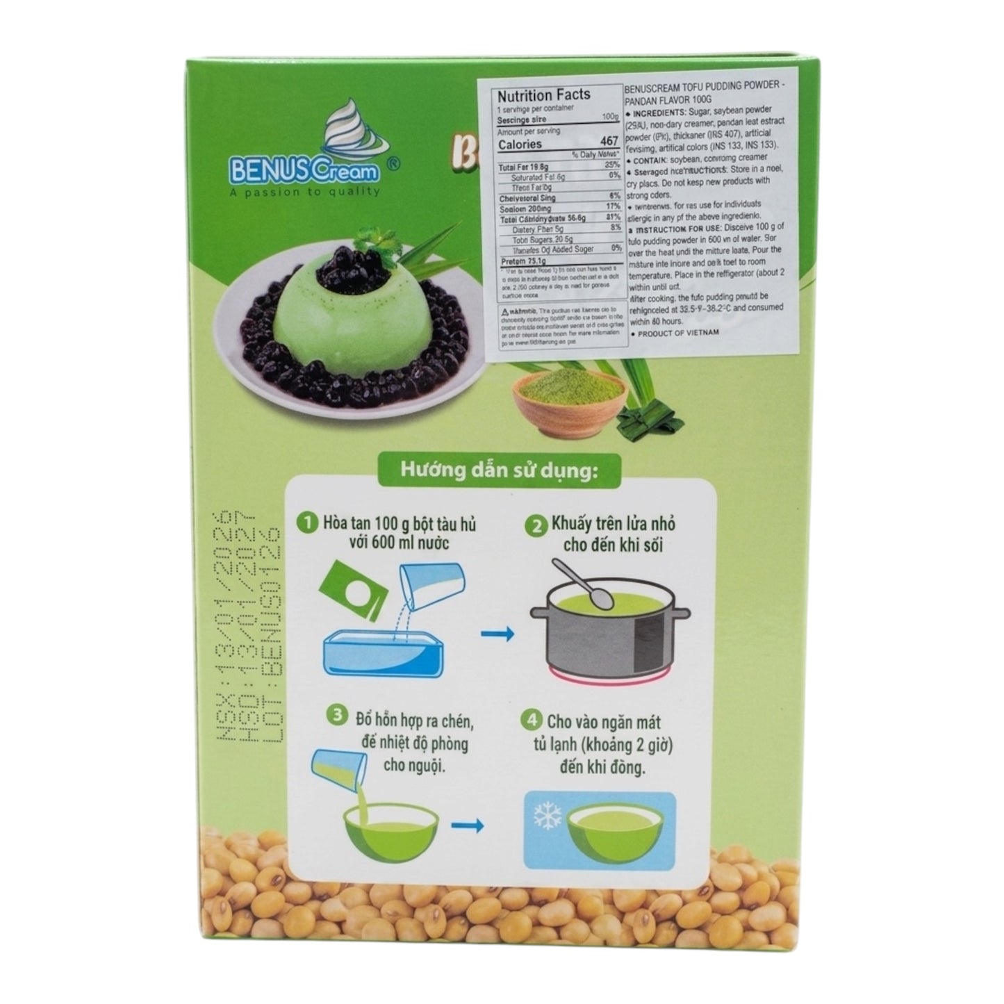 BenusCream Pandan Tofu Powder / Bot Tau Hu La Dua 3.52 OZ (100g)
