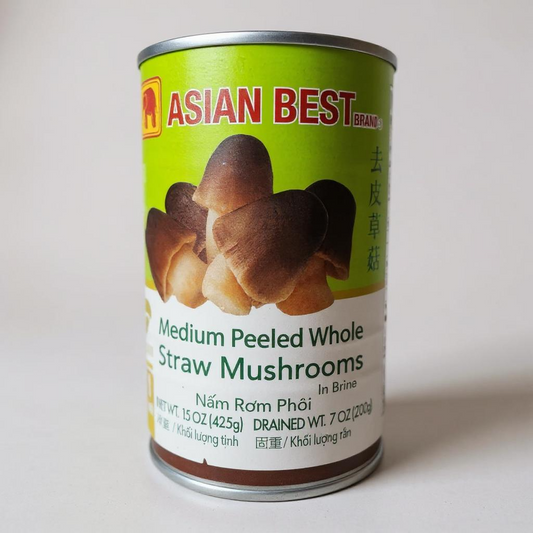 Asian Best Medium Peeled Whole Straw Mushrooms in Brine (15 oz / 425g) - Nam Rom Phoi