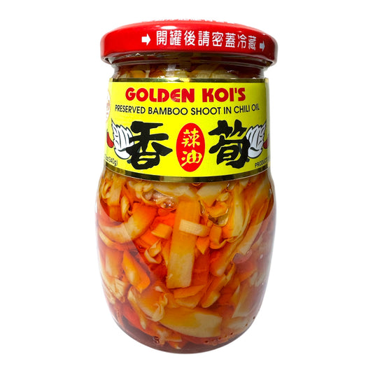 PRESERVED BAMBOO SHOOT IN CHILI OIL/Mang Cay Sa Te-12 Oz (340g)