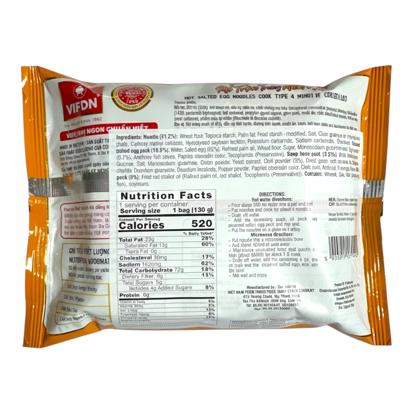 Vifon-Hot Salted Egg Dry Mix Noodles/Mi Tron Trung Muoi (Cay) 130g - Pack of 5 1 each