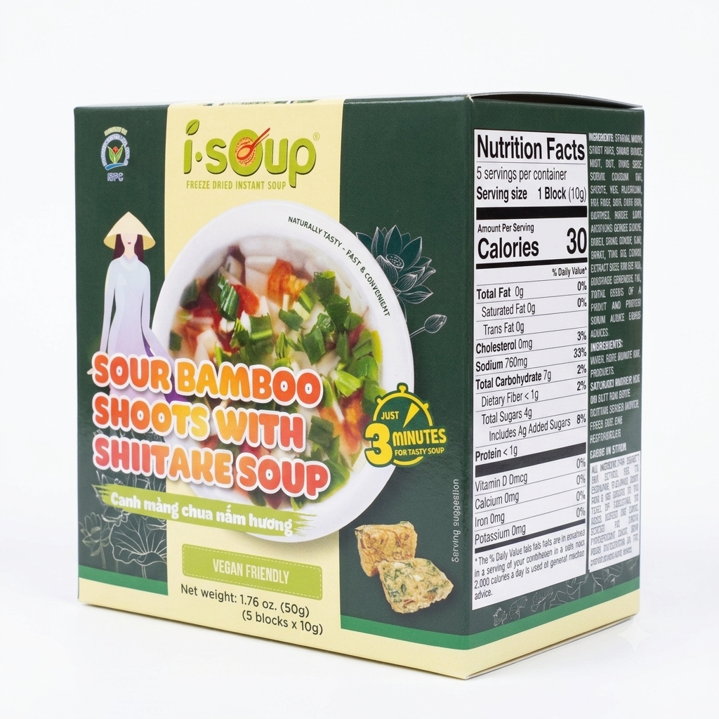 [i-Soup] Freeze Dried Instant Sour Bamboo Shoots with Shiitake Soup/Canh Mang Chua Nam Huong - 50g