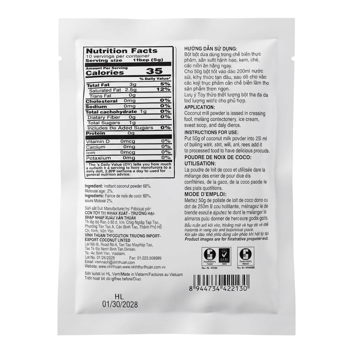 [Vinh Thuan] Instant Coconut Powder – 50g (1.8 oz)