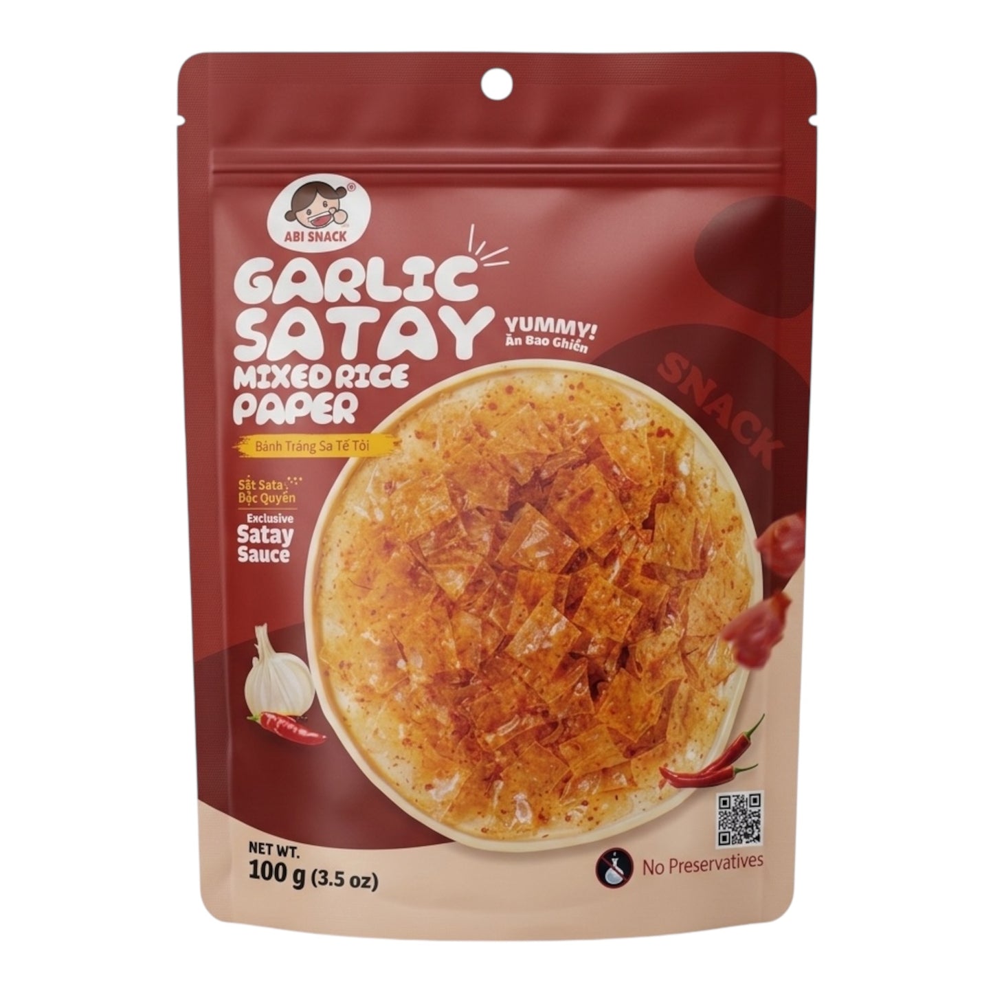 ABI Snack - Garlic Satay Mixed Rice Paper/Banh Trang Sa Te Toi - 3.5 Oz (100g)