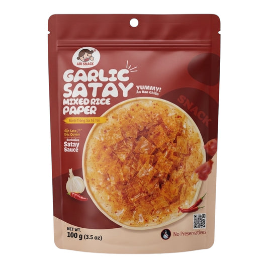 ABI Snack - Garlic Satay Mixed Rice Paper/Banh Trang Sa Te Toi - 3.5 Oz (100g)