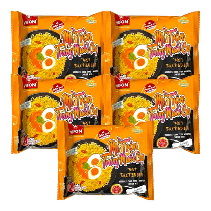Vifon-Hot Salted Egg Dry Mix Noodles/Mi Tron Trung Muoi (Cay) 130g - Pack of 5 1 each