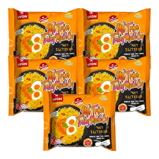 Vifon-Hot Salted Egg Dry Mix Noodles/Mi Tron Trung Muoi (Cay) 130g - Pack of 5 1 each