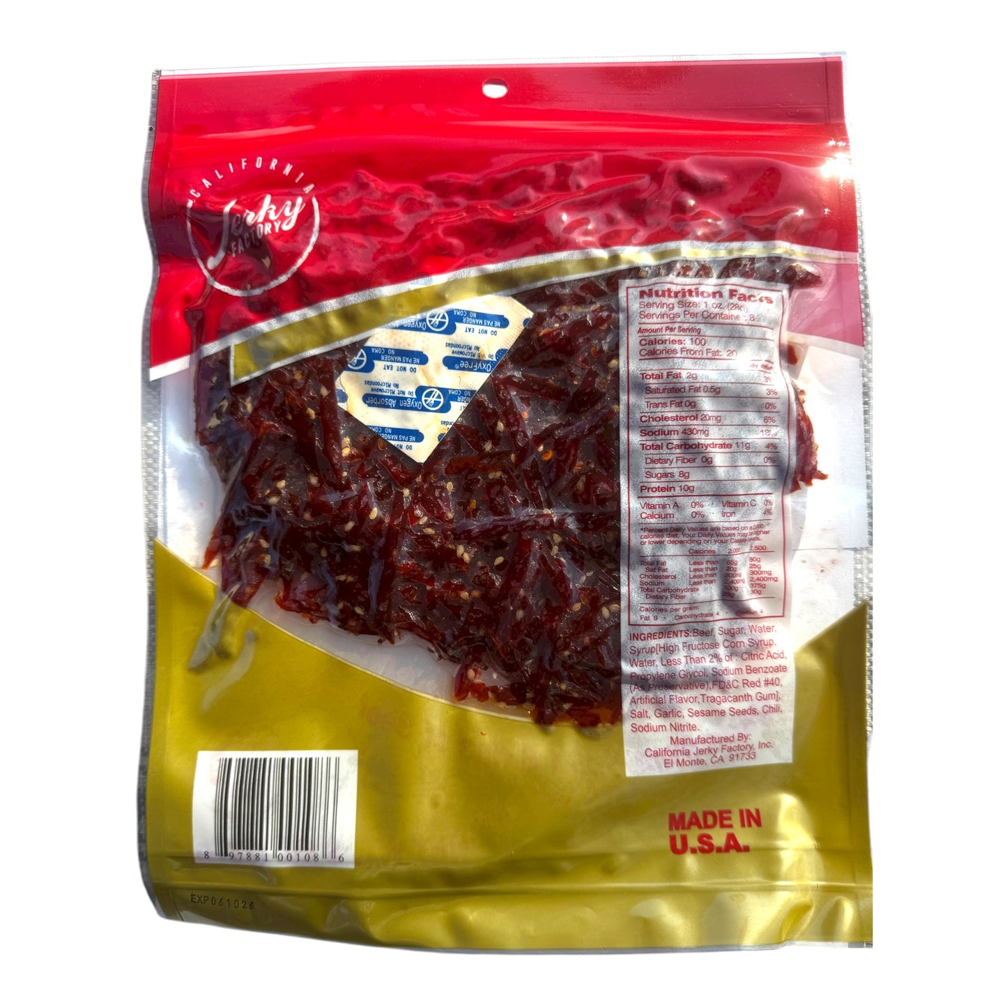California Jerky Factory – Beef Jerky Product of USA (227g / 8 oz)