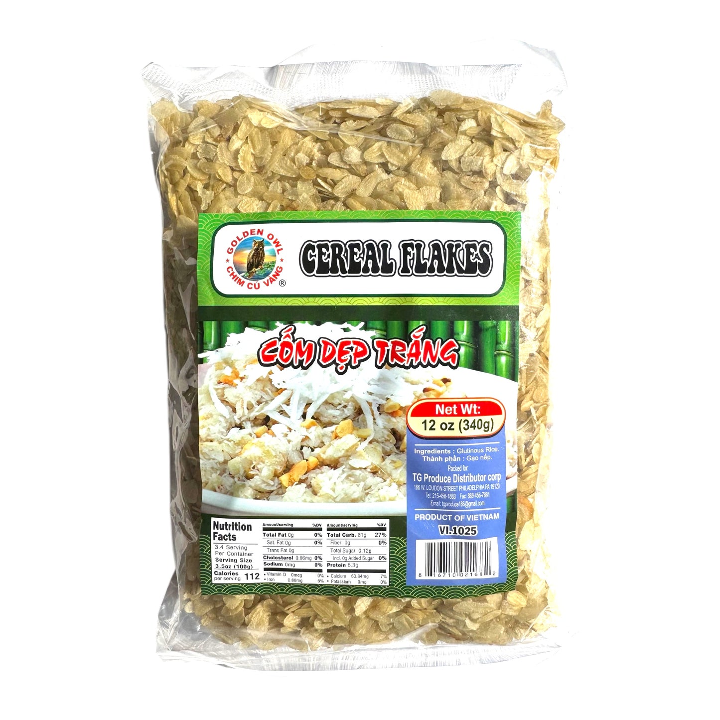 Golden Owl - White Flattened Rice Flakes/Com Dep Trang 12oz (340g)
