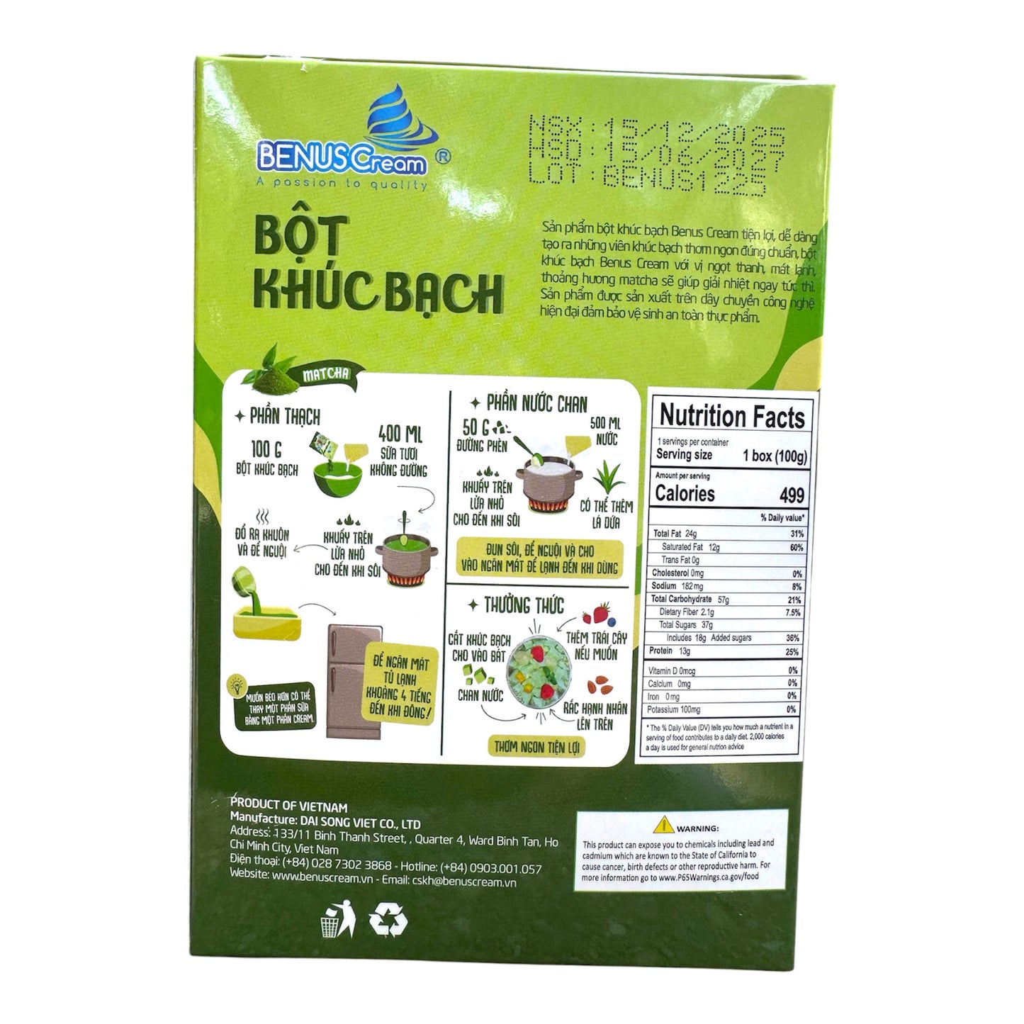 [BenusCream] Khuc Bach Matcha Powder/Bot Khuc Bach Matcha