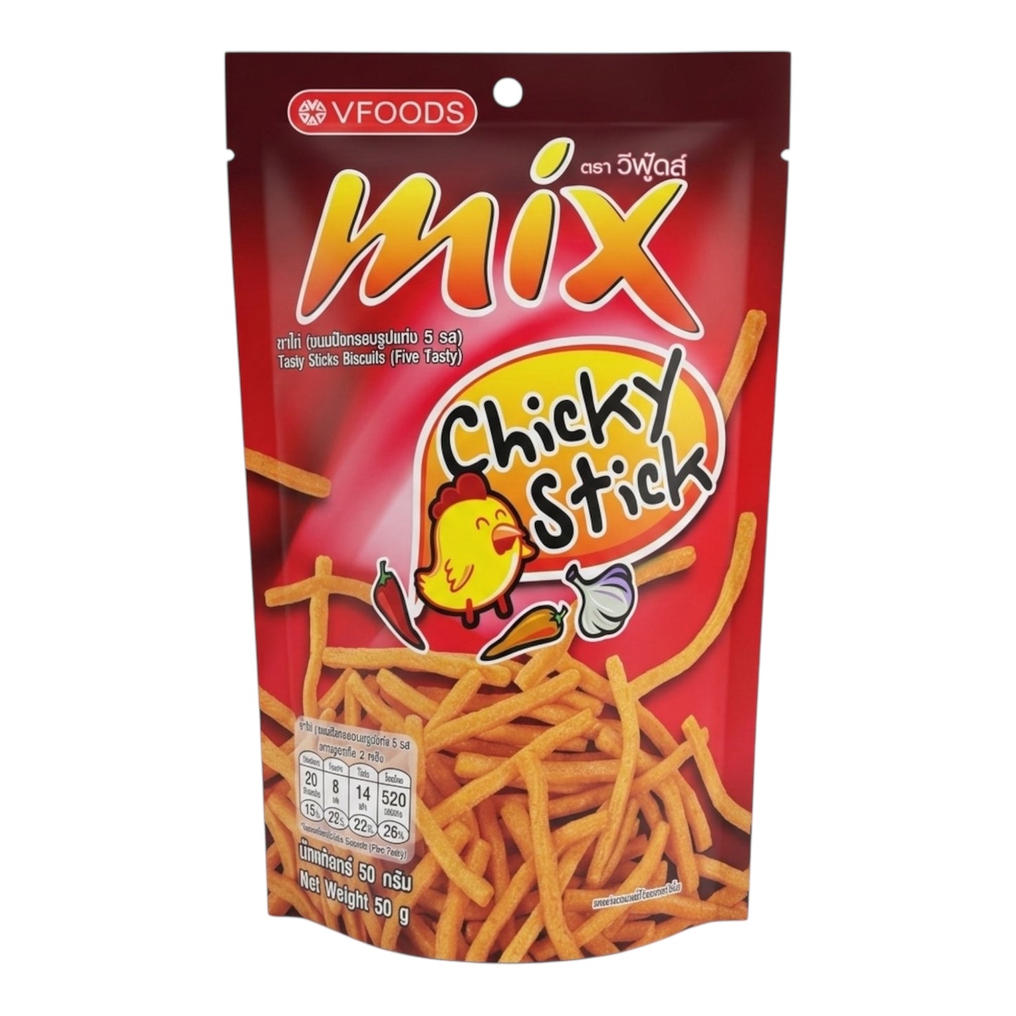 VFOODS Mix Chicky Stick (Spicy Biscuit Sticks)/Banh Que Vi Ga Cay - 50g