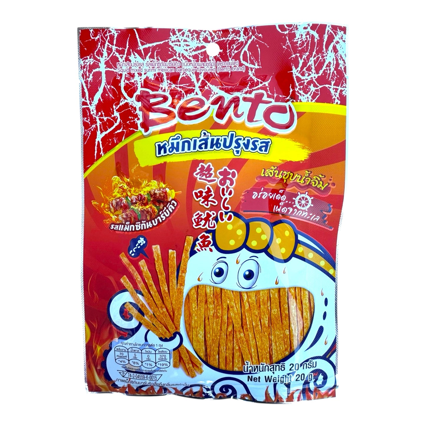 BENTO-SQUID MIXED SURIMI SPICY BBQ FLAVOURED/SNACK MỰC VỊ BBQ CAY - 0.7 OZ (20g)