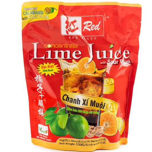 Red Brand Lime Juice with Sour Plum Concentrate Nước Chanh Xí Muội Đặc Biệt - 10 packets