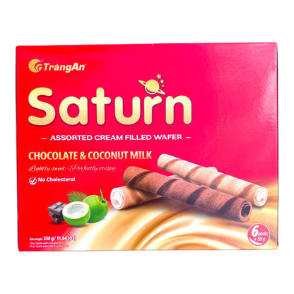 [Trang An] Saturn Assorted Cream Filled Wafer (Chocolate & Coconut Milk)/Banh Que Socola Sua Dua – 330g