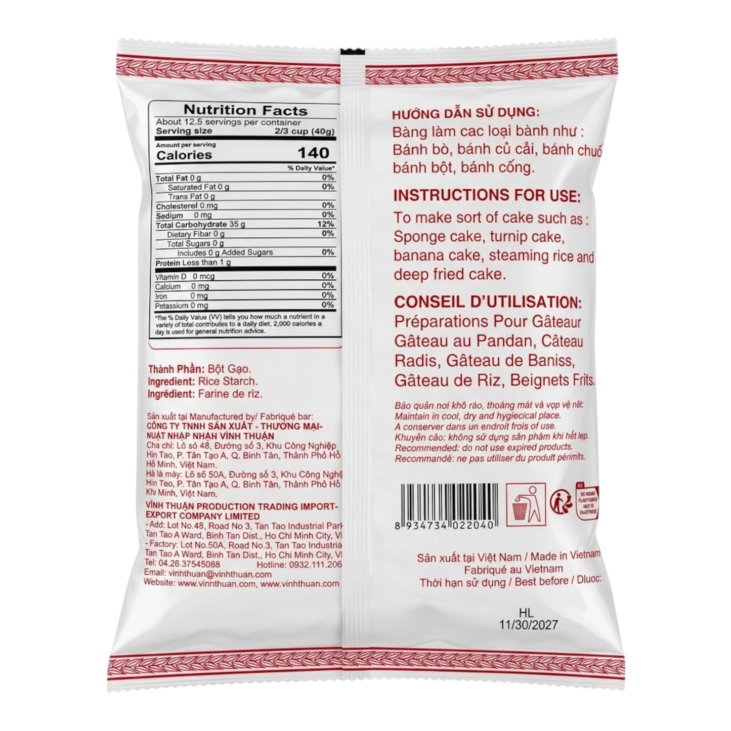 Vinh Thuan Sa Dec Rice Starch/Bot Gao Te Sa Dec